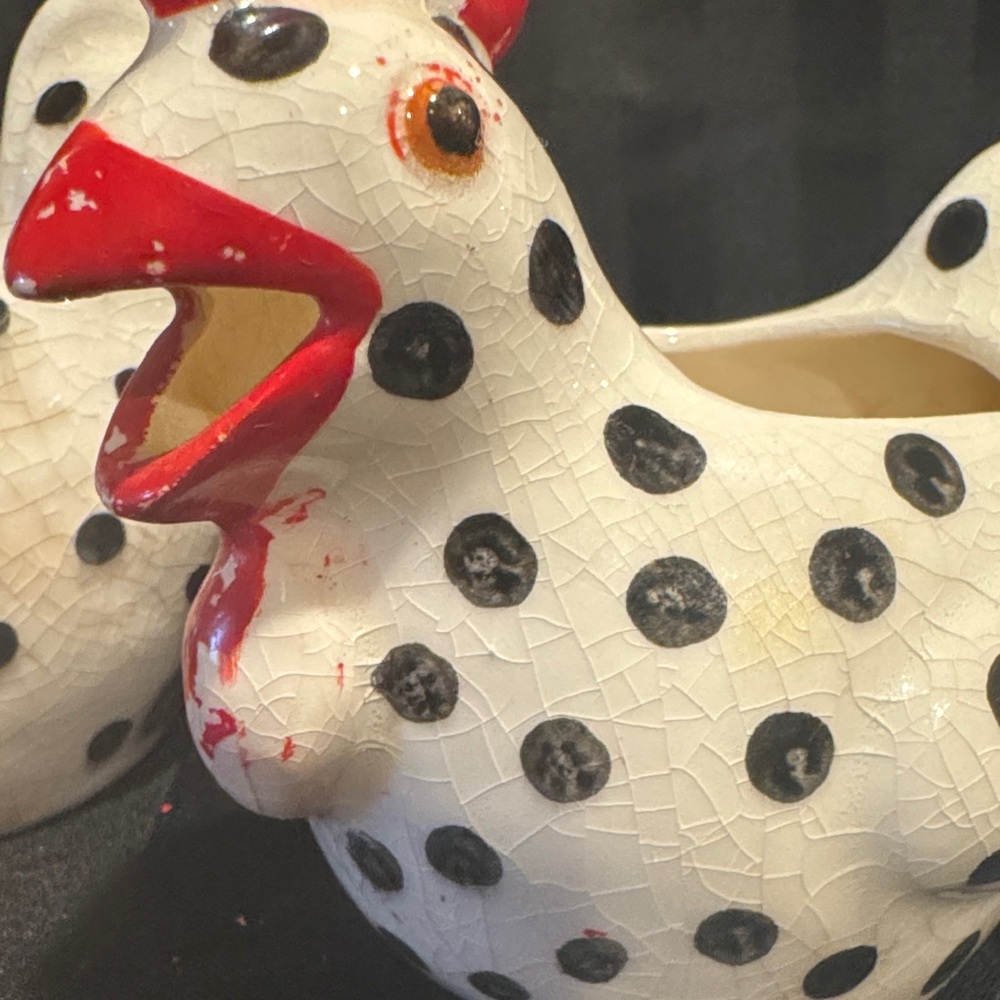 Rustic Matching Polka Dot Rooster/Chicken Sugar Bowl and Creamer - Picture 16 of 16